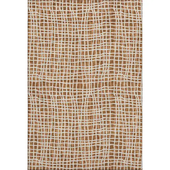 Rust And Ivory Striped Washable Area Rug With UV Protection Photo 1