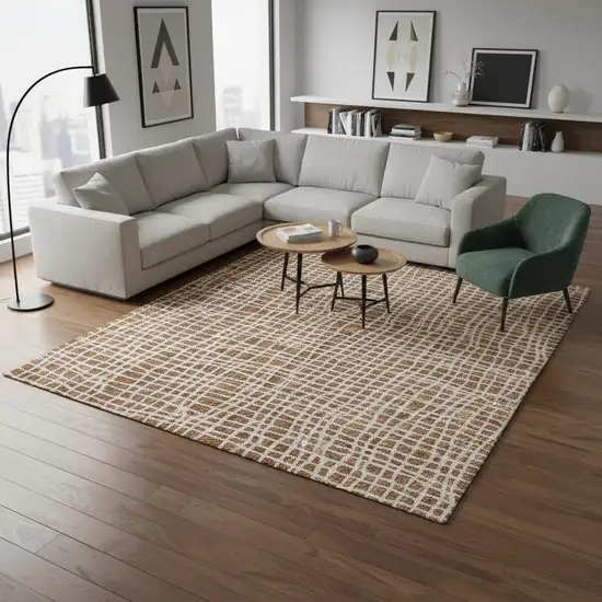 Rust And Ivory Striped Washable Area Rug With UV Protection Photo 2