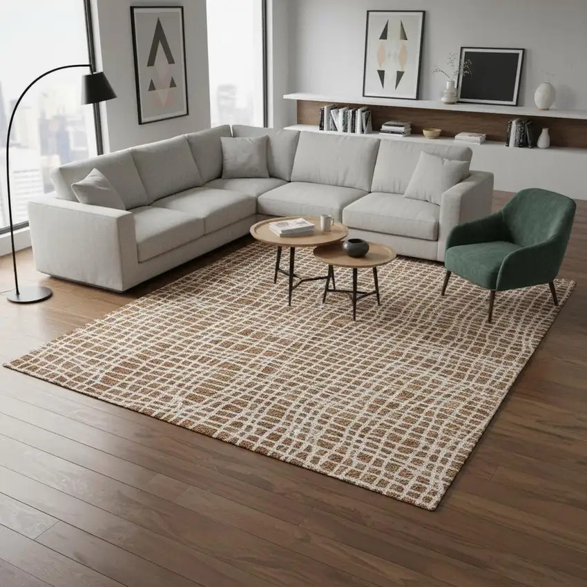 Rust And Ivory Striped Washable Area Rug With UV Protection Photo 2