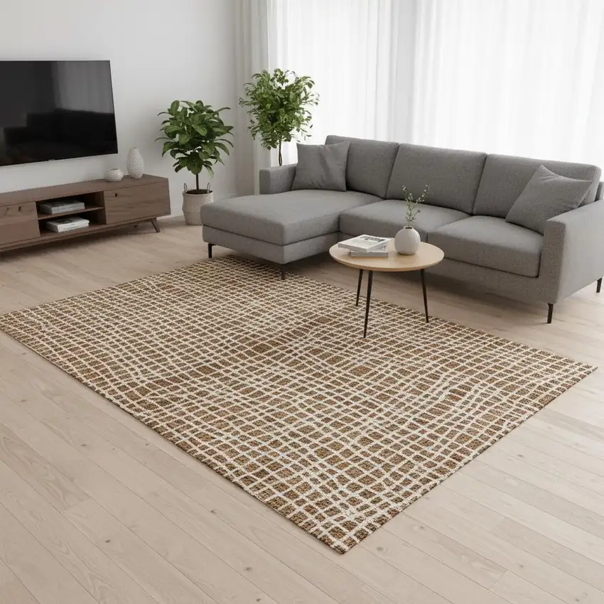 Rust And Ivory Striped Washable Area Rug With UV Protection Photo 2