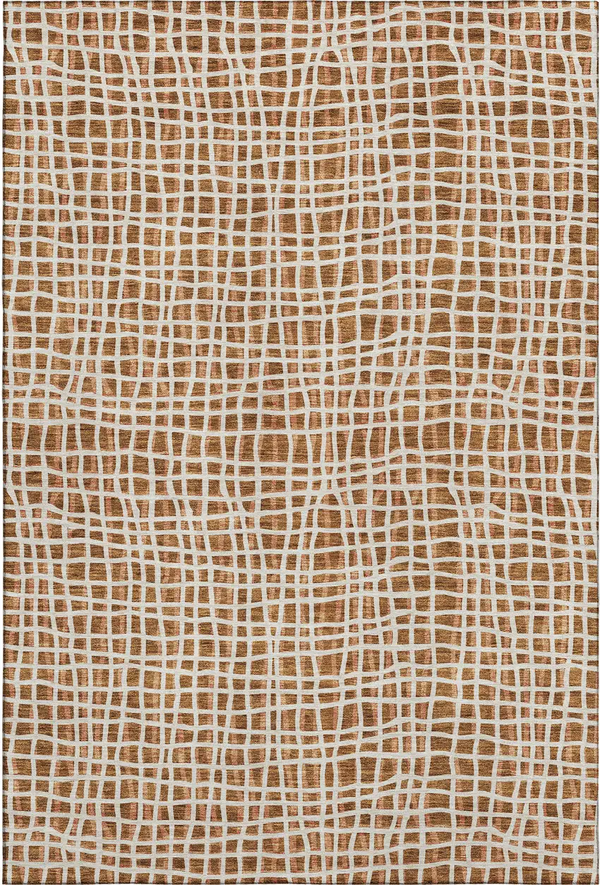 Rust And Ivory Striped Washable Area Rug With UV Protection Photo 1