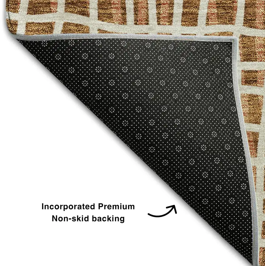 Rust And Ivory Striped Washable Area Rug With UV Protection Photo 7
