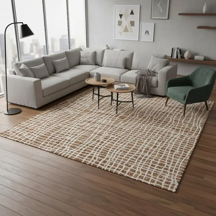 Rust And Ivory Striped Washable Area Rug With UV Protection Photo 2