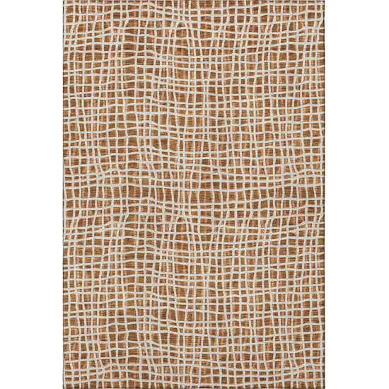 Rust And Ivory Striped Washable Area Rug With UV Protection Photo 4