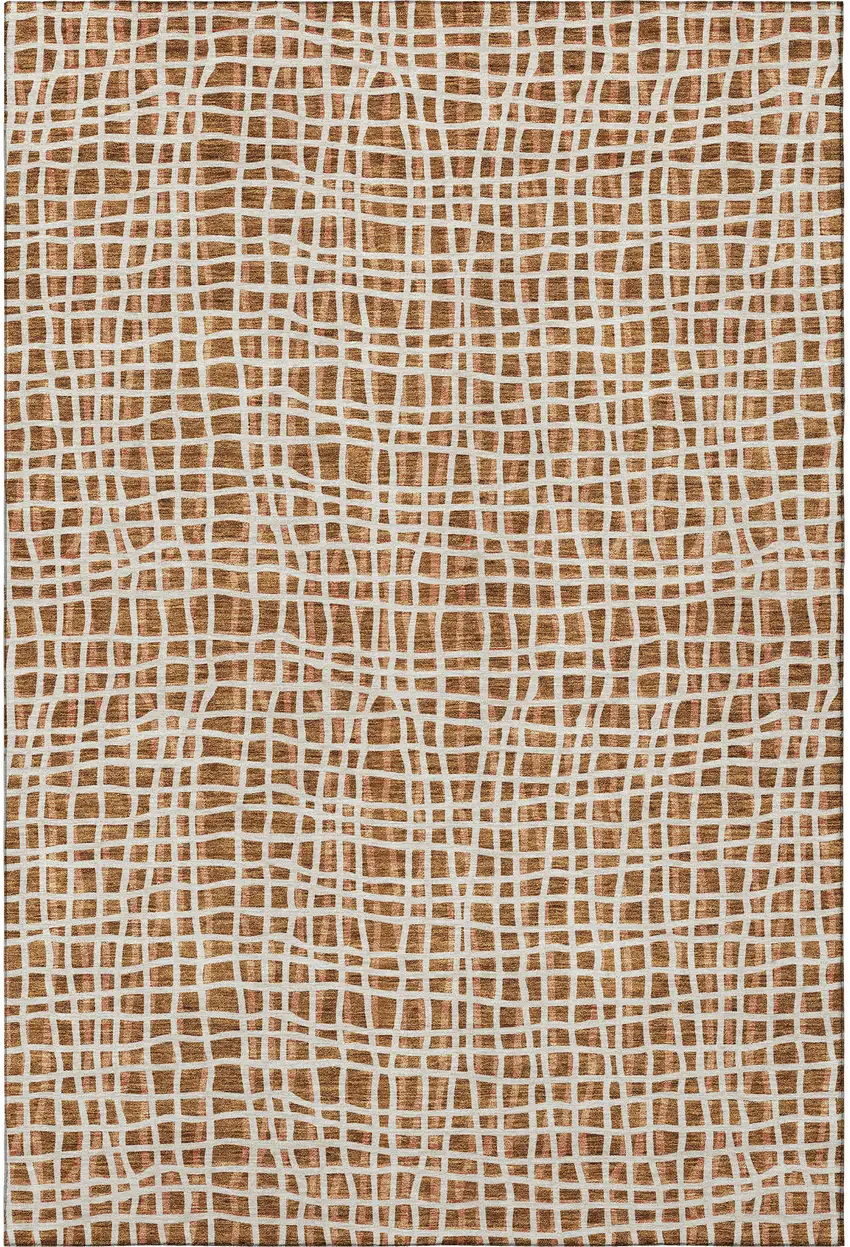 Rust And Ivory Striped Washable Area Rug With UV Protection Photo 4
