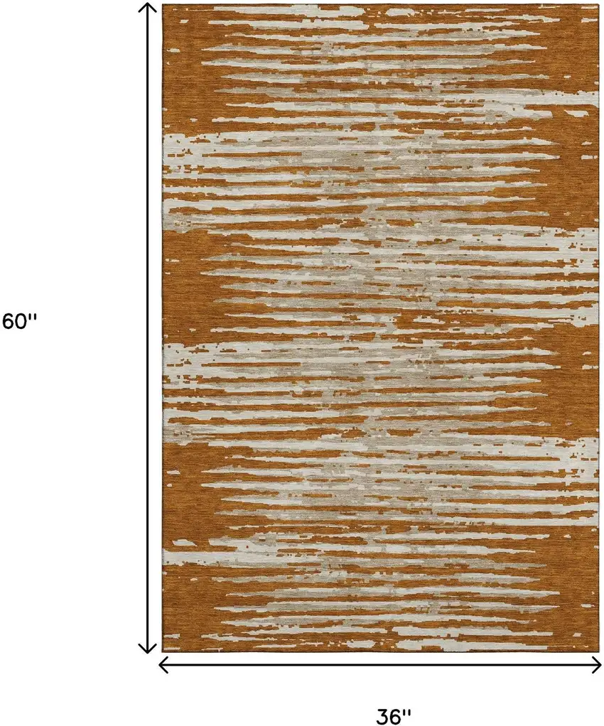 Rust And Ivory Striped Washable Area Rug With UV Protection Photo 3