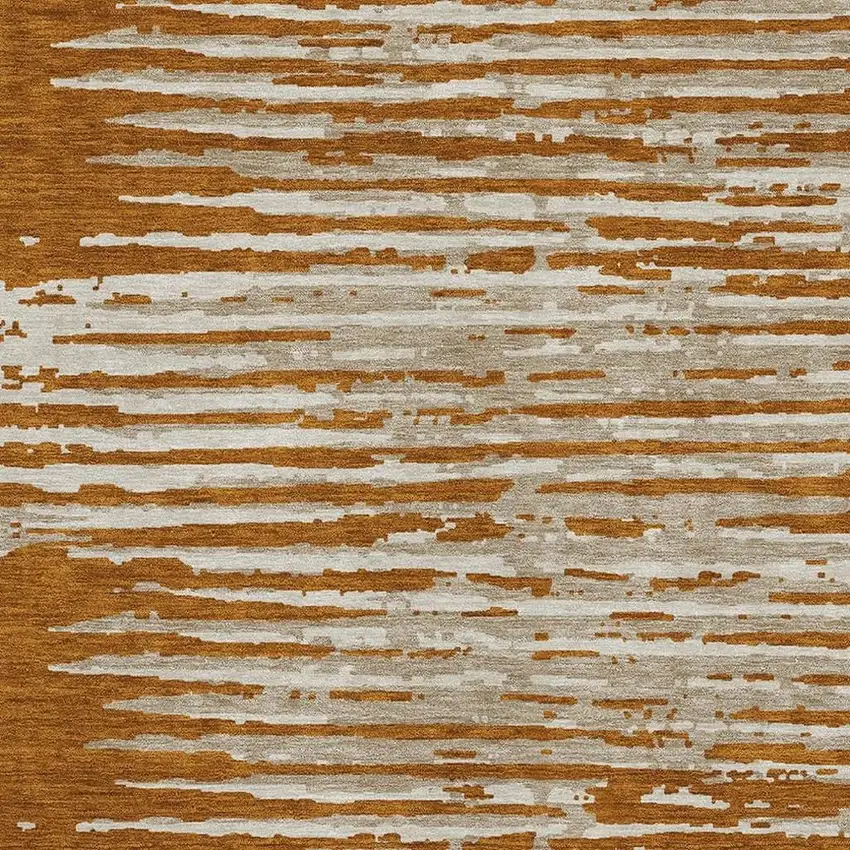 Rust And Ivory Striped Washable Area Rug With UV Protection Photo 3