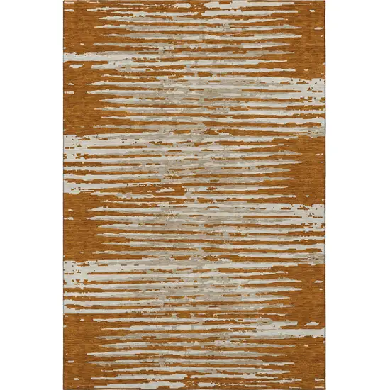 Rust And Ivory Striped Washable Area Rug With UV Protection Photo 5