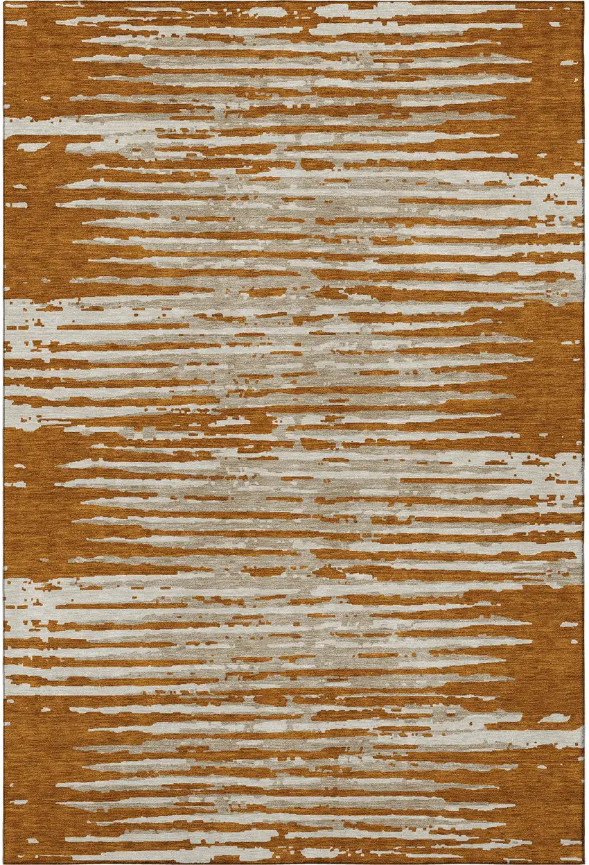 Rust And Ivory Striped Washable Area Rug With UV Protection Photo 5