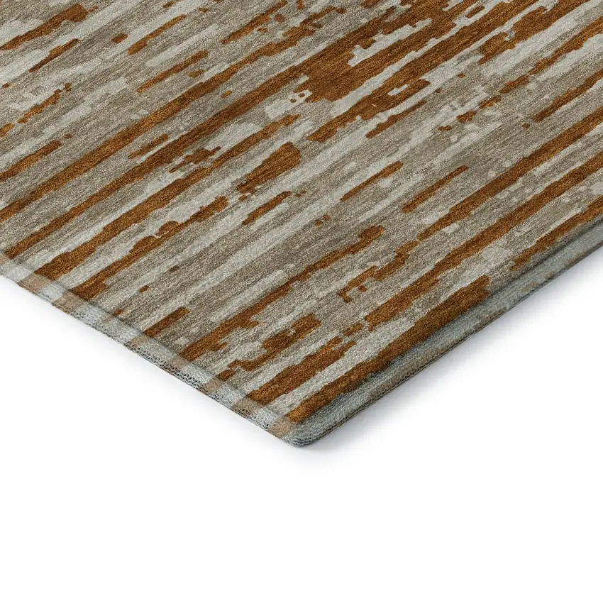 Rust And Ivory Striped Washable Area Rug With UV Protection Photo 8