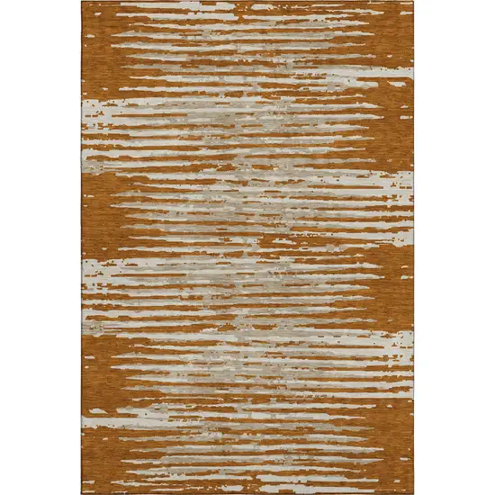 Rust And Ivory Striped Washable Area Rug With UV Protection Photo 1