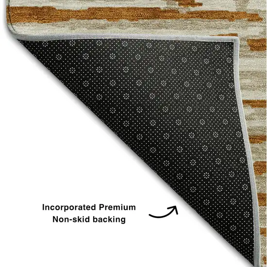 Rust And Ivory Striped Washable Area Rug With UV Protection Photo 7