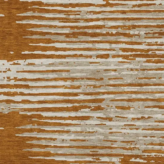 Rust And Ivory Striped Washable Area Rug With UV Protection Photo 3