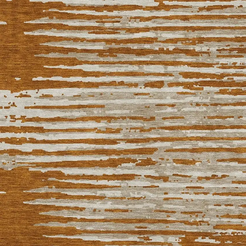 Rust And Ivory Striped Washable Area Rug With UV Protection Photo 3