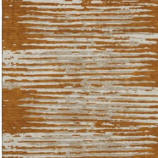 Rust And Ivory Striped Washable Area Rug With UV Protection Photo 4