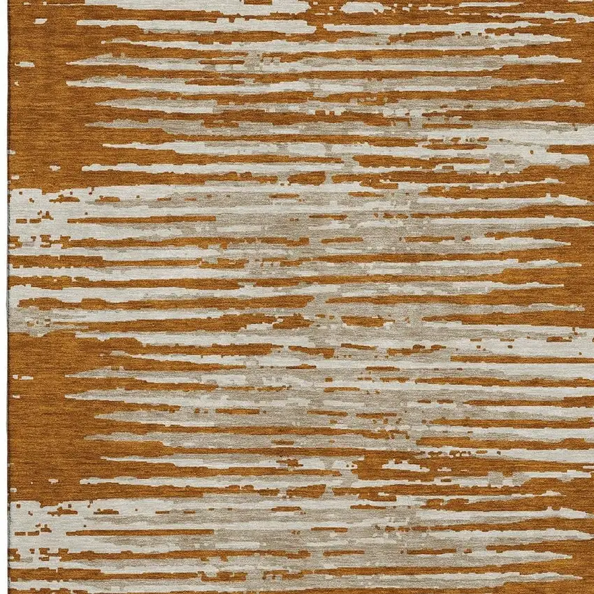 Rust And Ivory Striped Washable Area Rug With UV Protection Photo 4
