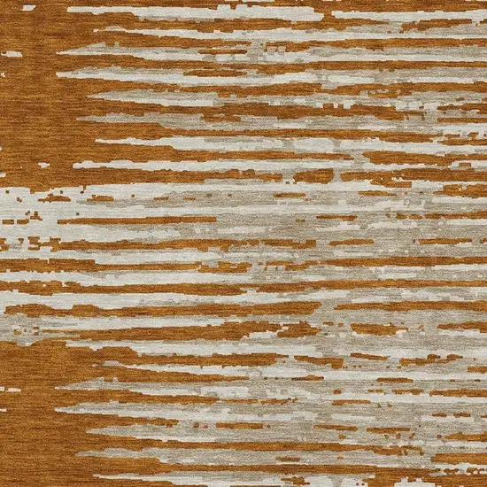 Rust And Ivory Striped Washable Area Rug With UV Protection Photo 3