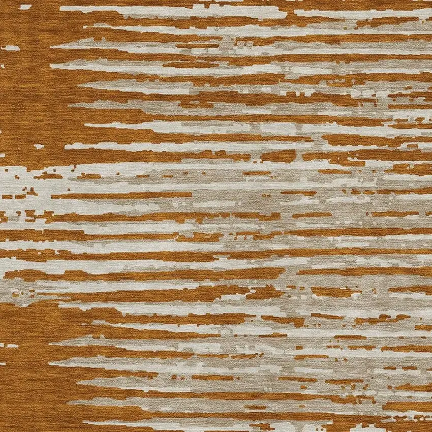 Rust And Ivory Striped Washable Area Rug With UV Protection Photo 3