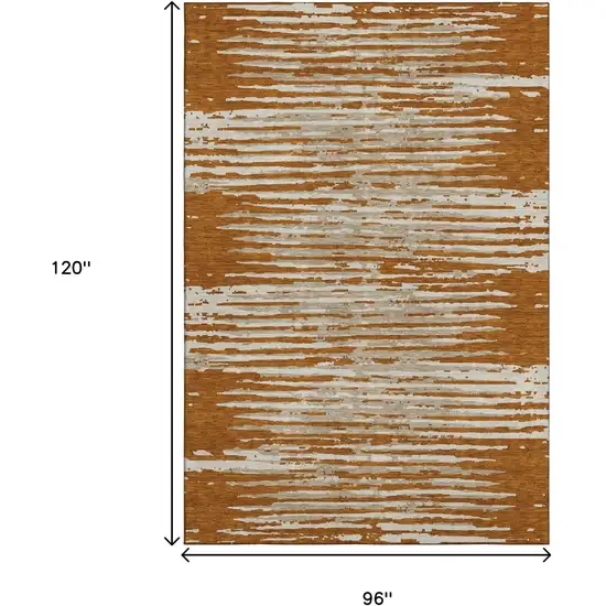 Rust And Ivory Striped Washable Area Rug With UV Protection Photo 7