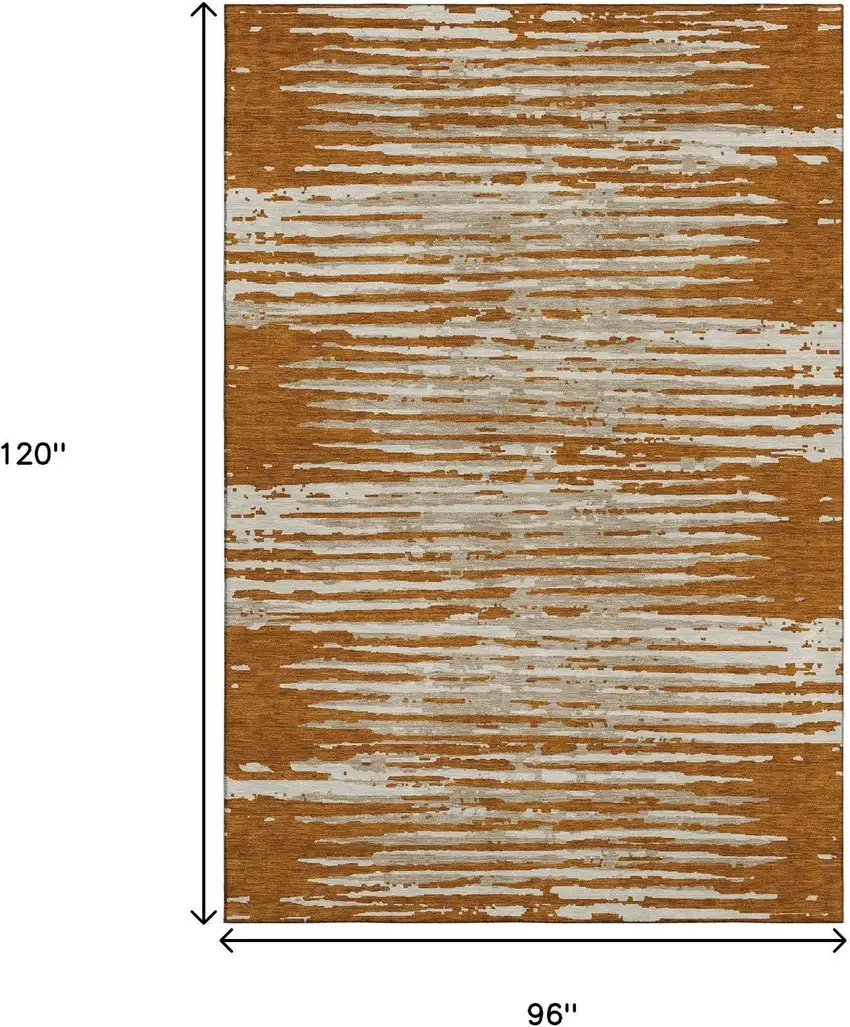 Rust And Ivory Striped Washable Area Rug With UV Protection Photo 7
