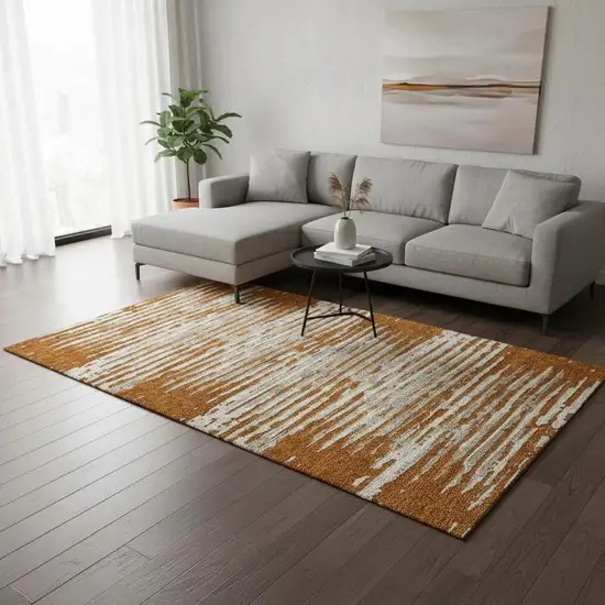 Rust And Ivory Striped Washable Area Rug With UV Protection Photo 2