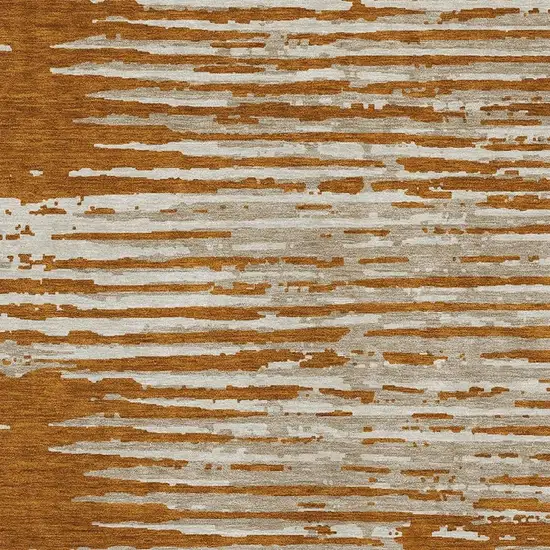 Rust And Ivory Striped Washable Area Rug With UV Protection Photo 3