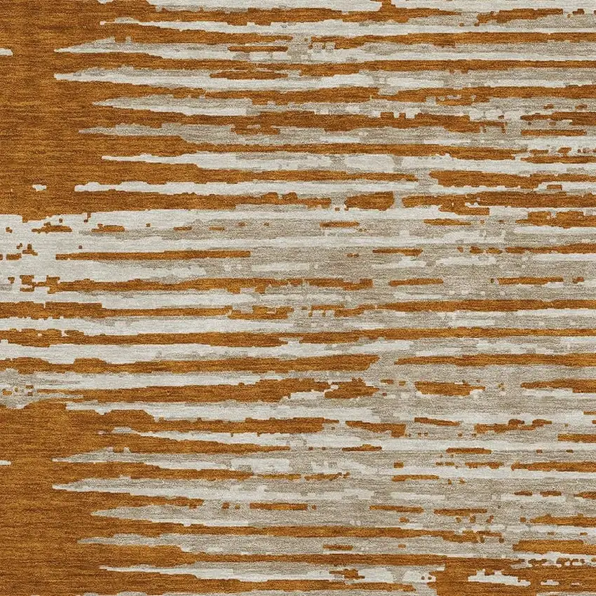 Rust And Ivory Striped Washable Area Rug With UV Protection Photo 3