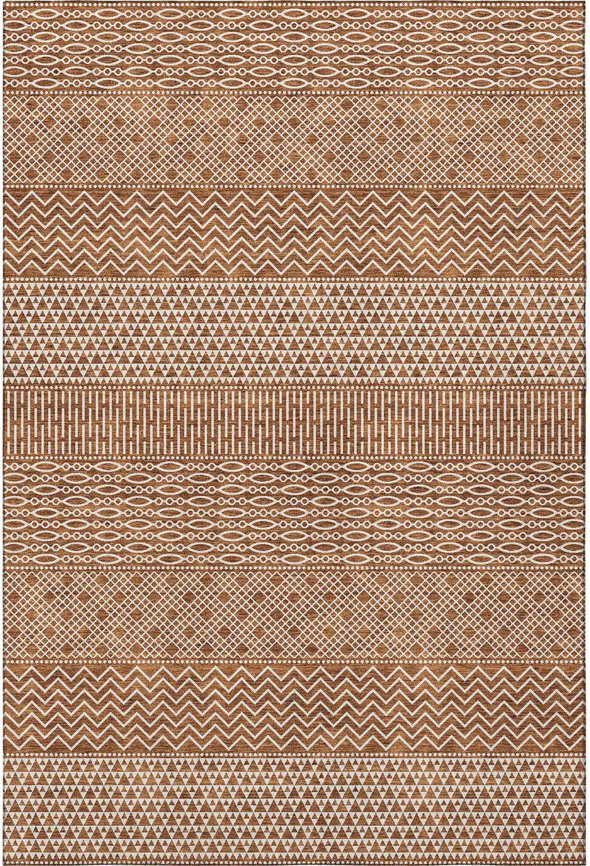 Rust And Ivory Striped Washable Area Rug With UV Protection Photo 2