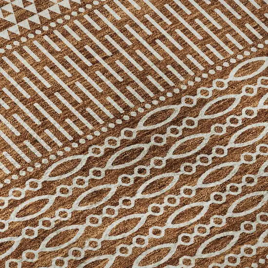 Rust And Ivory Striped Washable Area Rug With UV Protection Photo 8