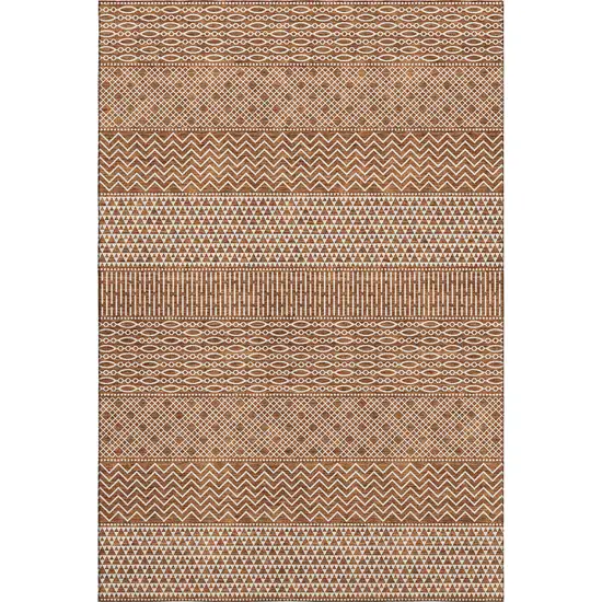 Rust And Ivory Striped Washable Area Rug With UV Protection Photo 1