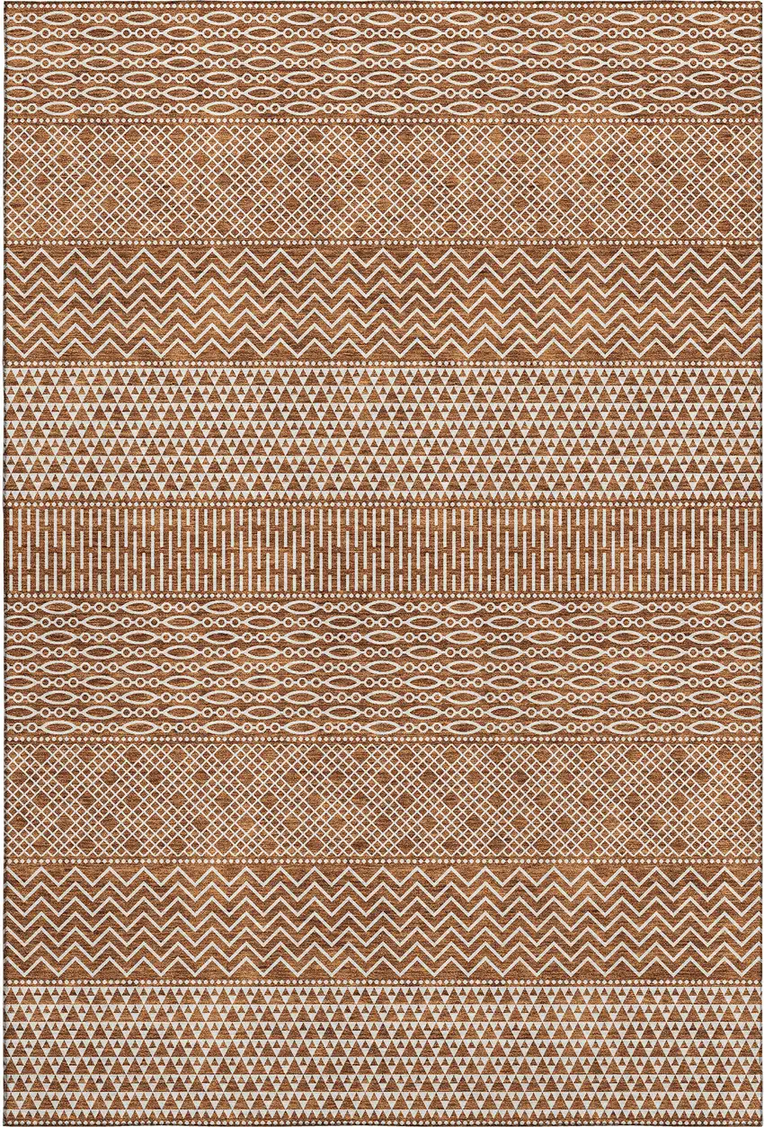 Rust And Ivory Striped Washable Area Rug With UV Protection Photo 1