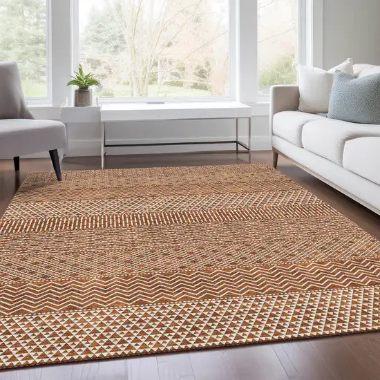 Rust And Ivory Striped Washable Area Rug With UV Protection Photo 5