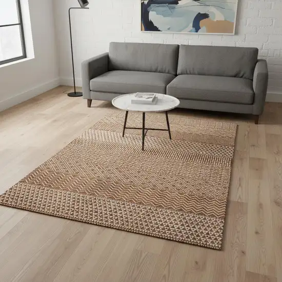 Rust And Ivory Striped Washable Area Rug With UV Protection Photo 2