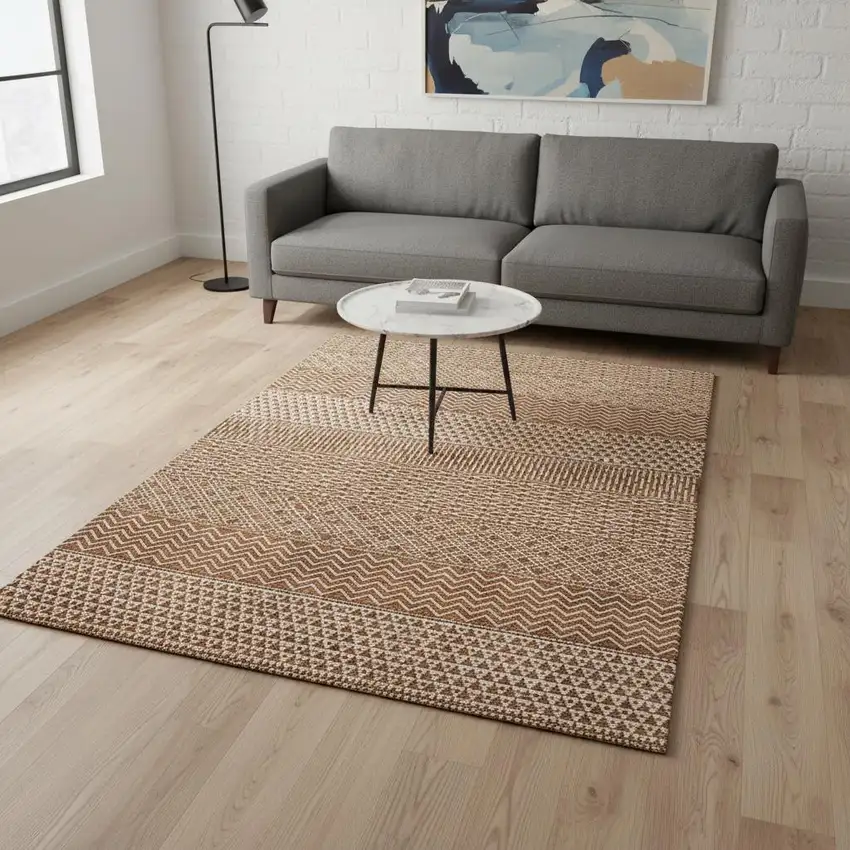 Rust And Ivory Striped Washable Area Rug With UV Protection Photo 2