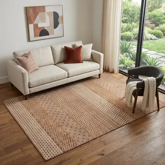 Rust And Ivory Striped Washable Area Rug With UV Protection Photo 1