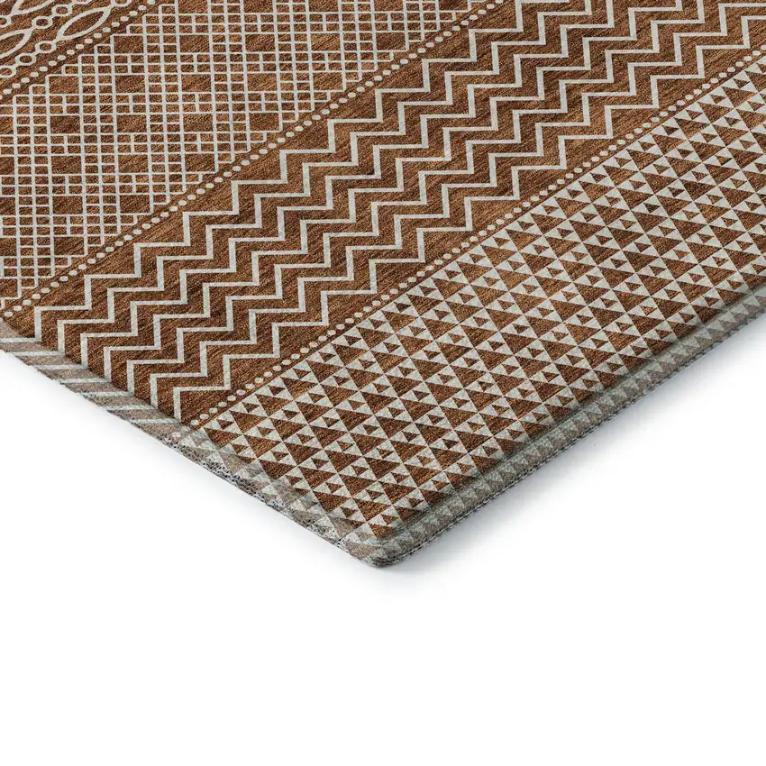 Rust And Ivory Striped Washable Area Rug With UV Protection Photo 7