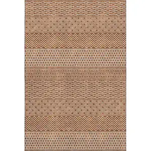 Photo of Rust And Ivory Striped Washable Area Rug With UV Protection