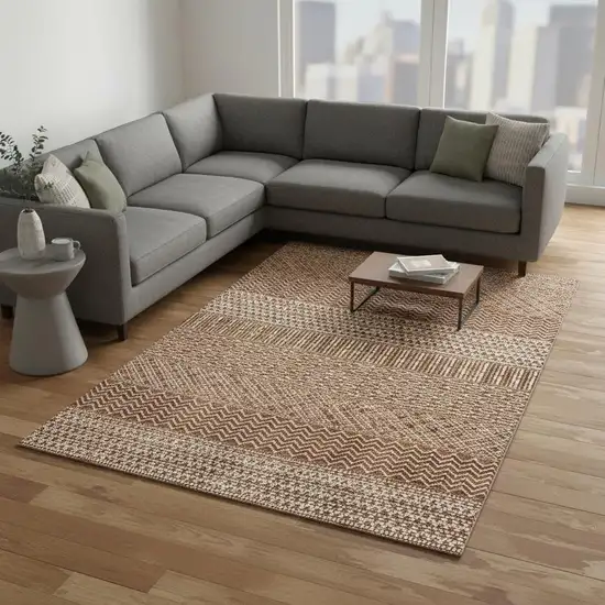 Rust And Ivory Striped Washable Area Rug With UV Protection Photo 2