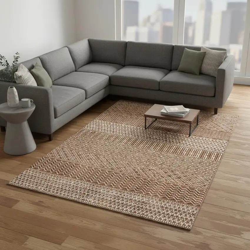 Rust And Ivory Striped Washable Area Rug With UV Protection Photo 2