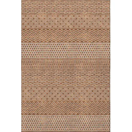 Rust And Ivory Striped Washable Area Rug With UV Protection Photo 3