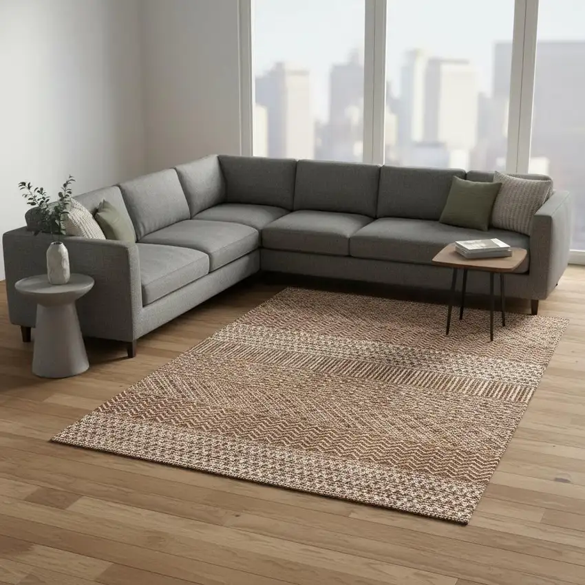 Rust And Ivory Striped Washable Area Rug With UV Protection Photo 2