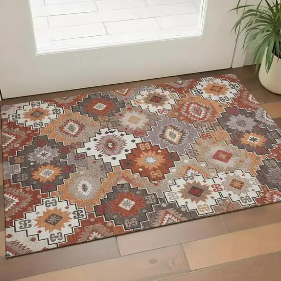 Rust And Lavender Geometric Washable Area Rug With UV Protection Photo 2