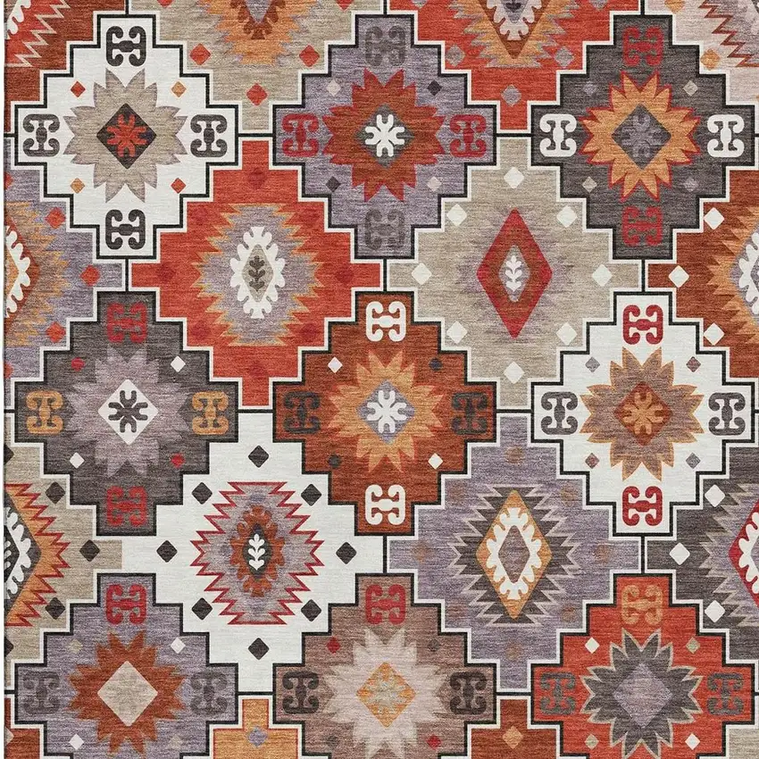 Rust And Lavender Geometric Washable Area Rug With UV Protection Photo 4