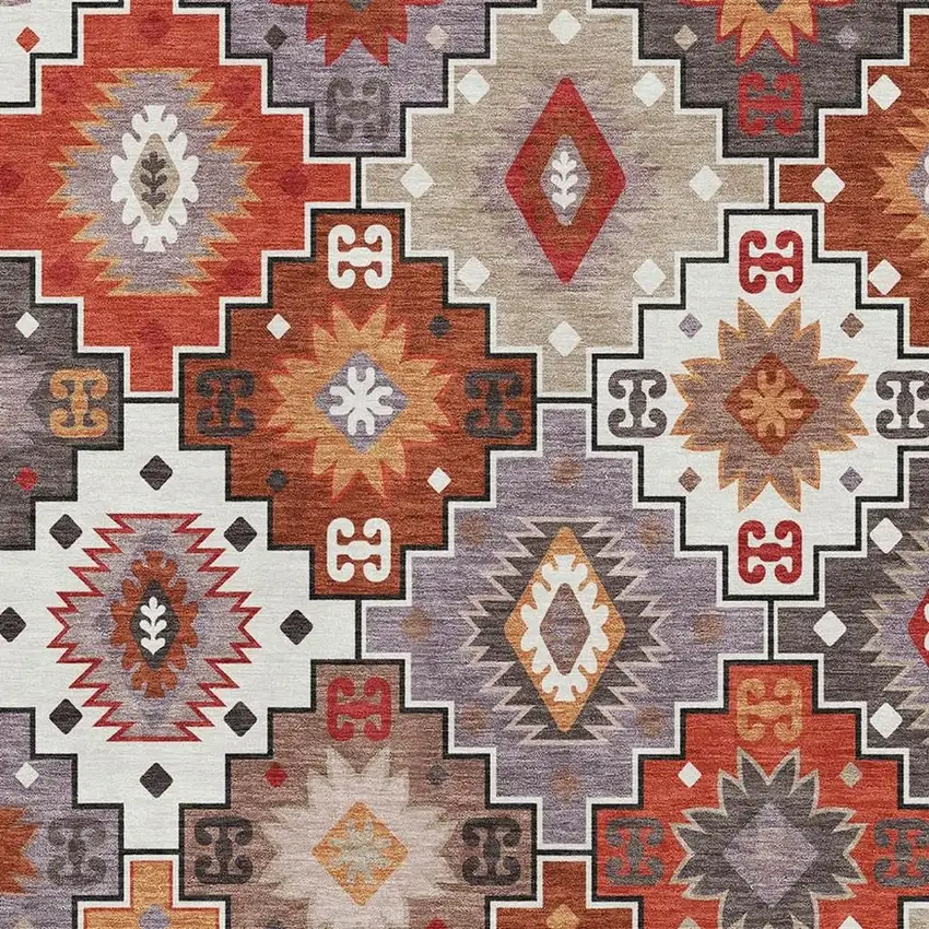 Rust And Lavender Geometric Washable Area Rug With UV Protection Photo 3