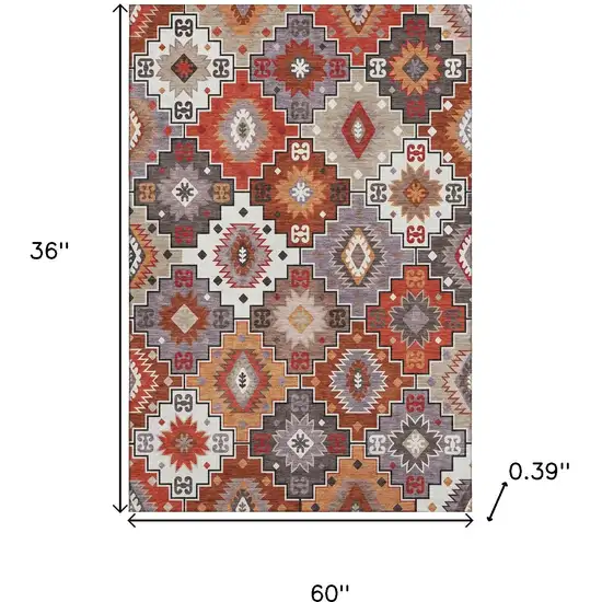 Rust And Lavender Geometric Washable Area Rug With UV Protection Photo 9