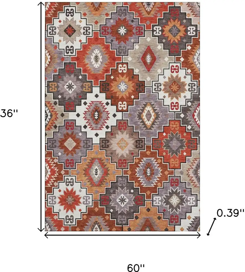 Rust And Lavender Geometric Washable Area Rug With UV Protection Photo 9