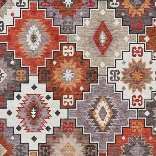 Rust And Lavender Geometric Washable Area Rug With UV Protection Photo 3