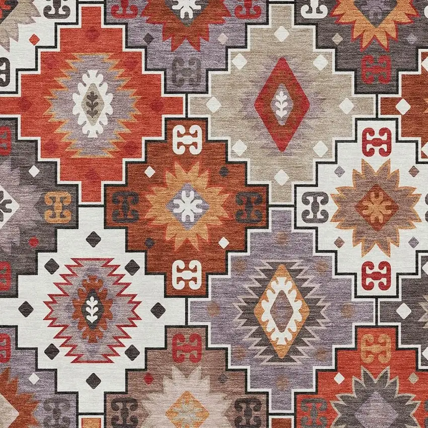 Rust And Lavender Geometric Washable Area Rug With UV Protection Photo 3