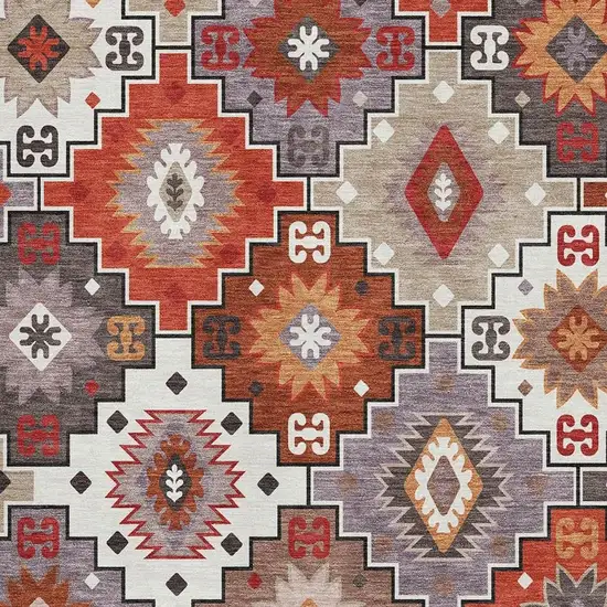 Rust And Lavender Geometric Washable Area Rug With UV Protection Photo 3