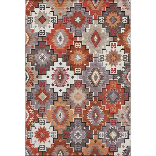 Rust And Lavender Geometric Washable Area Rug With UV Protection Photo 1